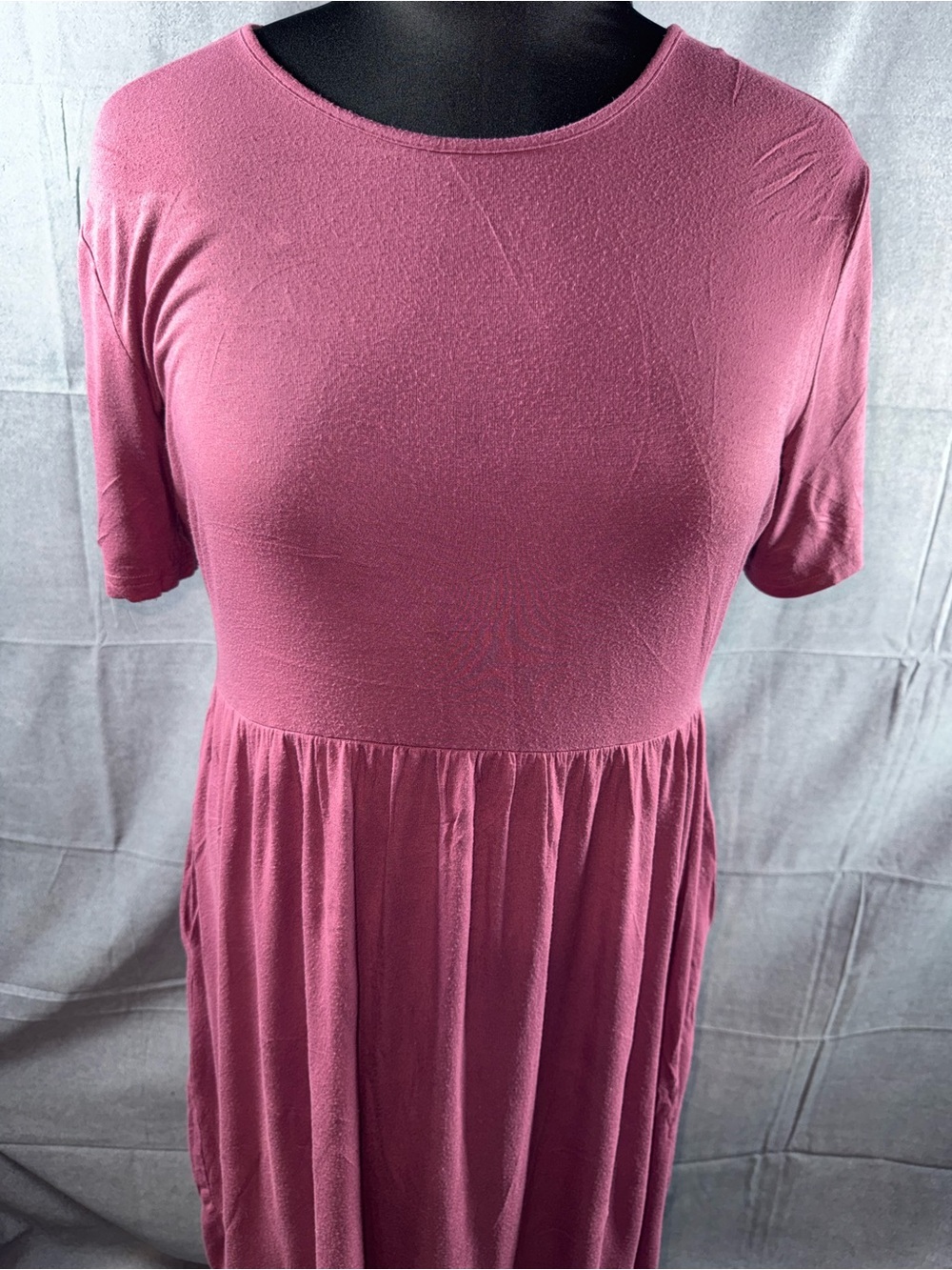 2681-DB Moon Women's Mauve Short-Sleeve Midi Dress with Gathered Waist